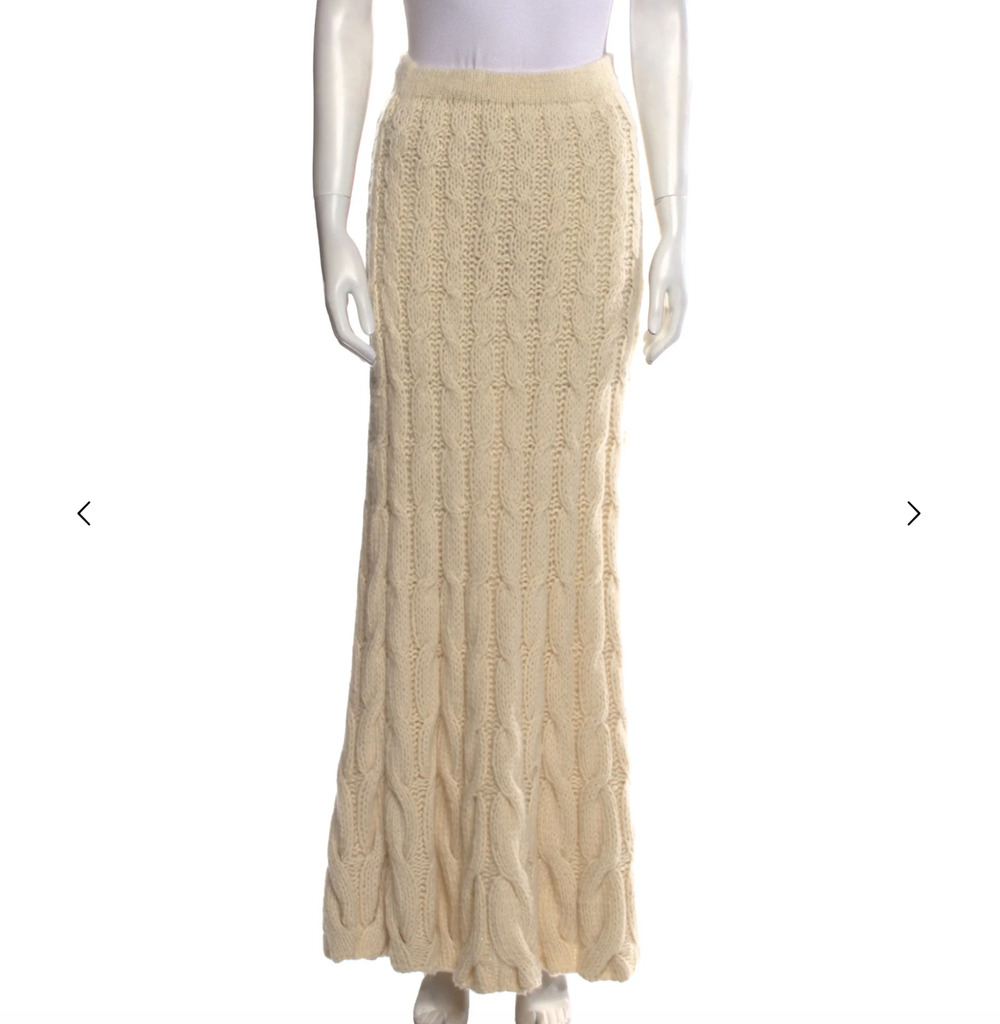 Gabriela Hearst Cashmere cable knit flare maxi skirt ivory knit elastic waist